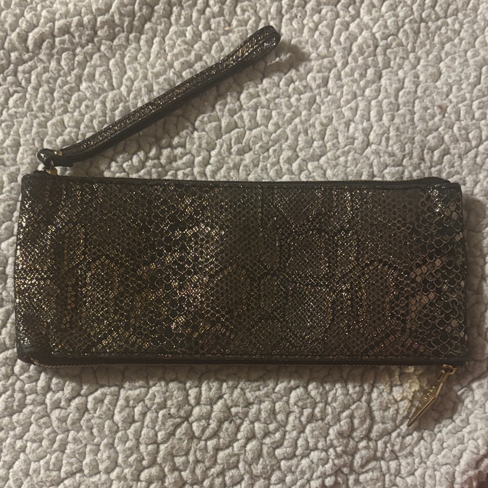 HOBO Metallic Brown Snake-Texture Wristlet Clutch